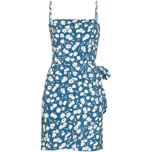 $248 Reformation Canal Blue Floral Wrap Mini Dress - 8 - Picture 3 of 7